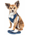 Pet Life Luxe 'Pom Draper' 2-In-1 Mesh Reversed Adjustable Dog Harness-Leash W/ Pom-Pom Bowtie, Navy Blue - Medium