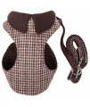 Pet Life Luxe 'Houndsome' 2-In-1 Mesh Reversible Plaided Collared Adjustable Dog Harness-Leash, Brown - Large