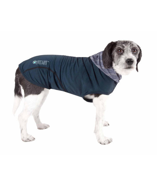 Pet Life Active 'Pull-Rover' Premium 4-Way Stretch Two-Toned Performance Sleeveless Dog T-Shirt Tank Top Hoodie, Teal - Large