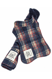 Touchdog 2-In-1 Tartan Plaided Dog Jacket With Matching Reversible Dog Mat, Navy Plaid - Small