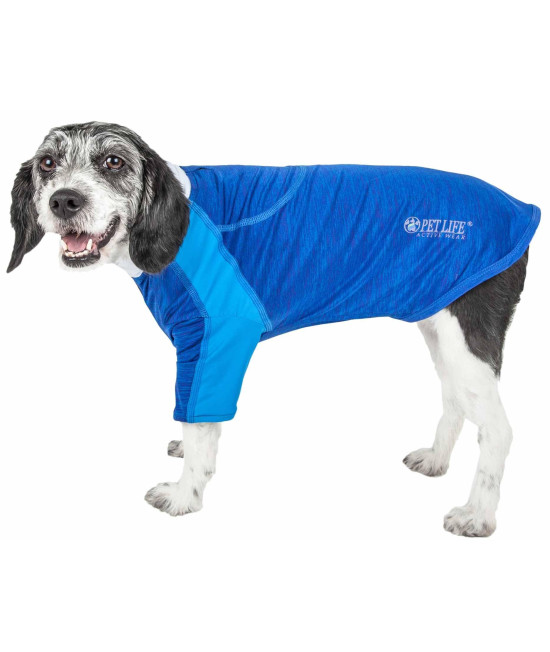 Pet Life Active 'Chewitt Wagassy' 4-Way Stretch Performance Long Sleeve Dog T-Shirt, Blue - Large