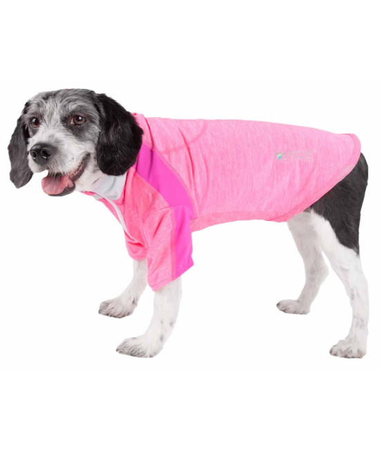 Pet Life Active 'Chewitt Wagassy' 4-Way Stretch Performance Long Sleeve Dog T-Shirt, Light Pink - Large