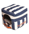 Touchdog Polo-Striped Convertible And Reversible Squared 2-In-1 Collapsible Dog House Bed