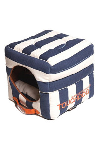 Touchdog Polo-Striped Convertible And Reversible Squared 2-In-1 Collapsible Dog House Bed
