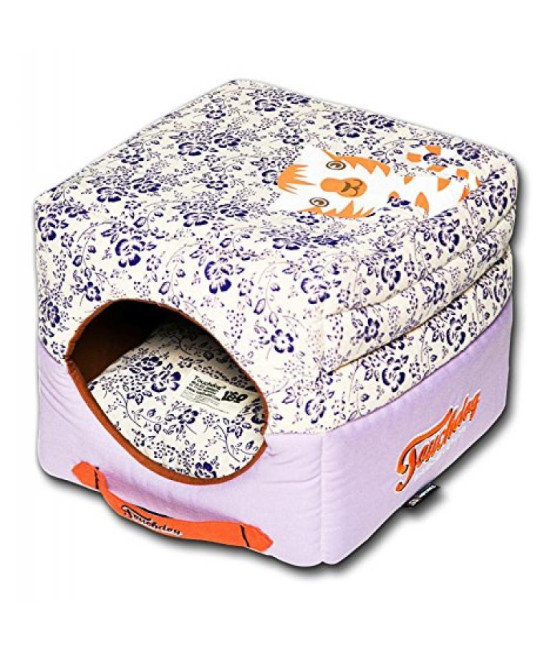 Touchdog Floral-Galore Convertible And Reversible Squared 2-In-1 Collapsible Dog House Bed