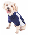 Pet Life Active 'Barko Pawlo' Relax-Stretch Wick-Proof Performance Dog Polo T-Shirt, Navy With White - Large