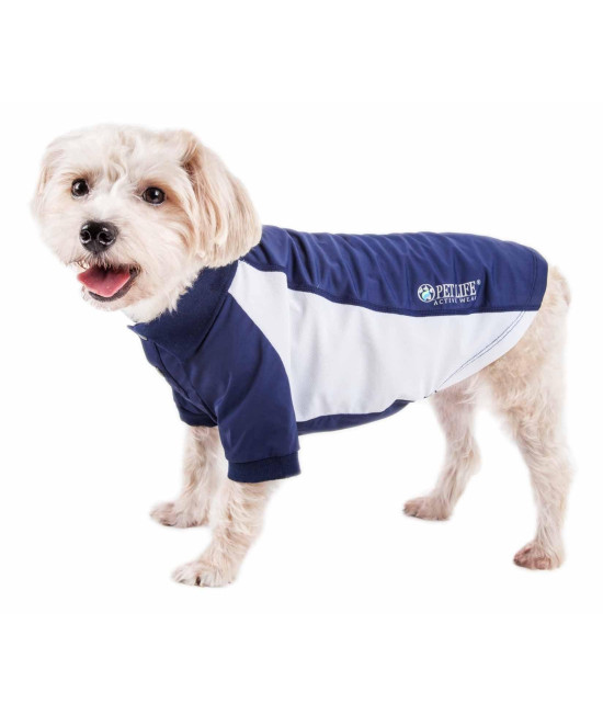 Pet Life Active 'Barko Pawlo' Relax-Stretch Wick-Proof Performance Dog Polo T-Shirt, Navy With White - Small