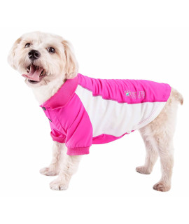 Pet Life Active 'Barko Pawlo' Relax-Stretch Wick-Proof Performance Dog Polo T-Shirt, Pink With Light Pink - Medium