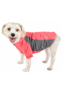 Pet Life Active 'Barko Pawlo' Relax-Stretch Wick-Proof Performance Dog Polo T-Shirt, Salmon Red And Dark Grey - Medium