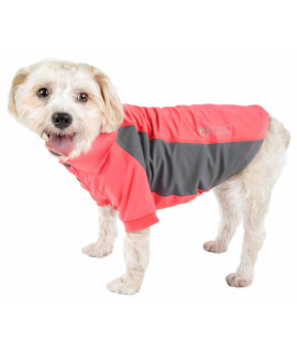 Pet Life Active 'Barko Pawlo' Relax-Stretch Wick-Proof Performance Dog Polo T-Shirt, Salmon Red And Dark Grey - X-Large