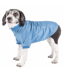 Pet Life Active 'Fur-Flexed' Relax-Stretch Wick-Proof Performance Dog Polo T-Shirt, Blue - Medium