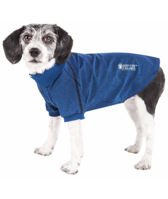 Pet Life Active 'Fur-Flexed' Relax-Stretch Wick-Proof Performance Dog Polo T-Shirt, Navy - Medium