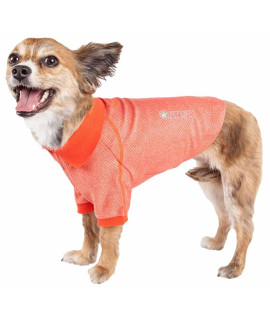 Pet Life Active 'Fur-Flexed' Relax-Stretch Wick-Proof Performance Dog Polo T-Shirt, Orange - Small