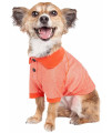 Pet Life Active 'Fur-Flexed' Relax-Stretch Wick-Proof Performance Dog Polo T-Shirt, Orange - X-Small