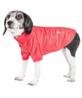 Pet Life Active 'Fur-Flexed' Relax-Stretch Wick-Proof Performance Dog Polo T-Shirt, Red - Large