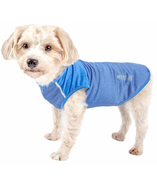 Pet Life Active 'Aero-Pawlse' Heathered Quick-Dry And 4-Way Stretch-Performance Dog Tank Top T-Shirt, Seafoam Blue - Small
