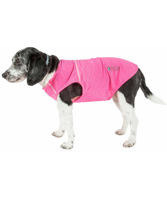 Pet Life Active 'Aero-Pawlse' Heathered Quick-Dry And 4-Way Stretch-Performance Dog Tank Top T-Shirt, Hot Pink/Light Pink - X-Large