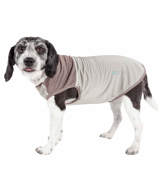 Pet Life Active 'Aero-Pawlse' Heathered Quick-Dry And 4-Way Stretch-Performance Dog Tank Top T-Shirt, Tan/Brown - Medium