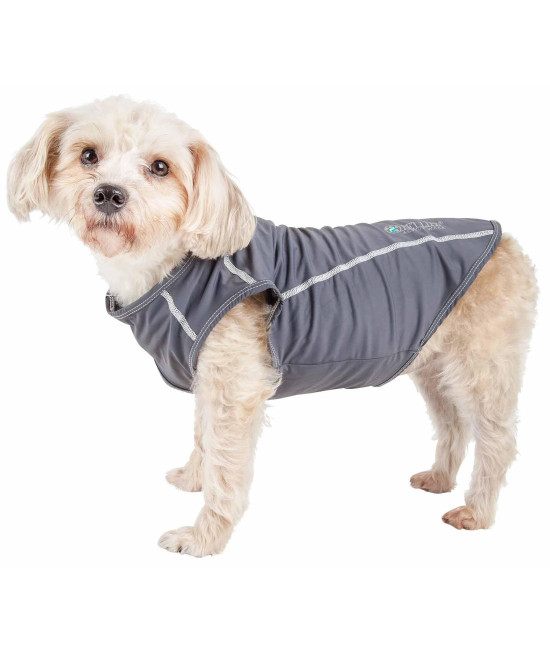 Pet Life Active 'Racerbark' 4-Way Stretch Performance Active Dog Tank Top T-Shirt, Grey - Large