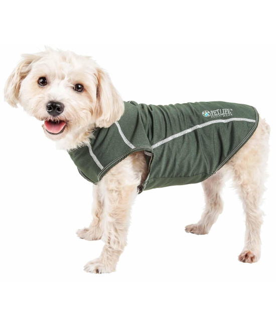 Pet Life Active 'Racerbark' 4-Way Stretch Performance Active Dog Tank Top T-Shirt, Olive Green - Large