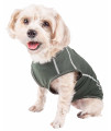 Pet Life Active 'Racerbark' 4-Way Stretch Performance Active Dog Tank Top T-Shirt, Olive Green - Large