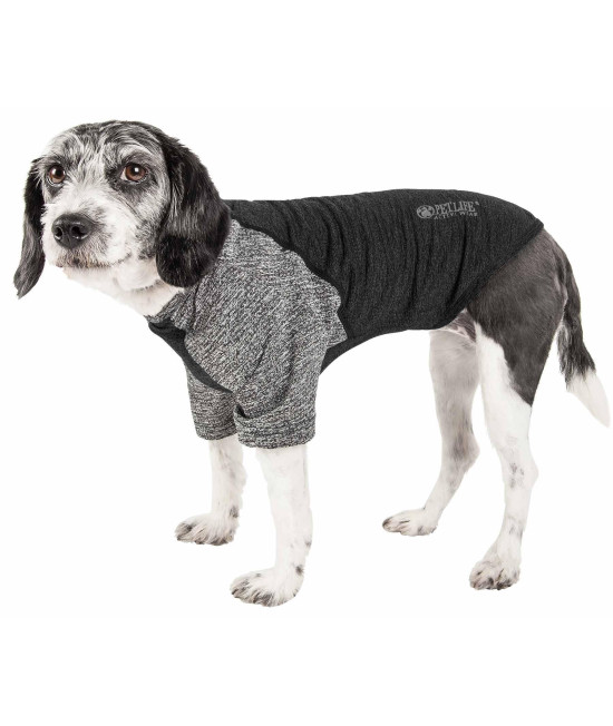 Pet Life Active 'Hybreed' 4-Way Stretch Two-Toned Performance Dog T-Shirt, Black/Grey - Medium