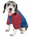 Pet Life Active 'Hybreed' 4-Way Stretch Two-Toned Performance Dog T-Shirt, Blue W/ Maroon Sleeves - Medium