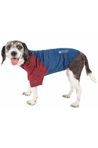 Pet Life Active 'Hybreed' 4-Way Stretch Two-Toned Performance Dog T-Shirt, Blue W/ Maroon Sleeves - X-Large