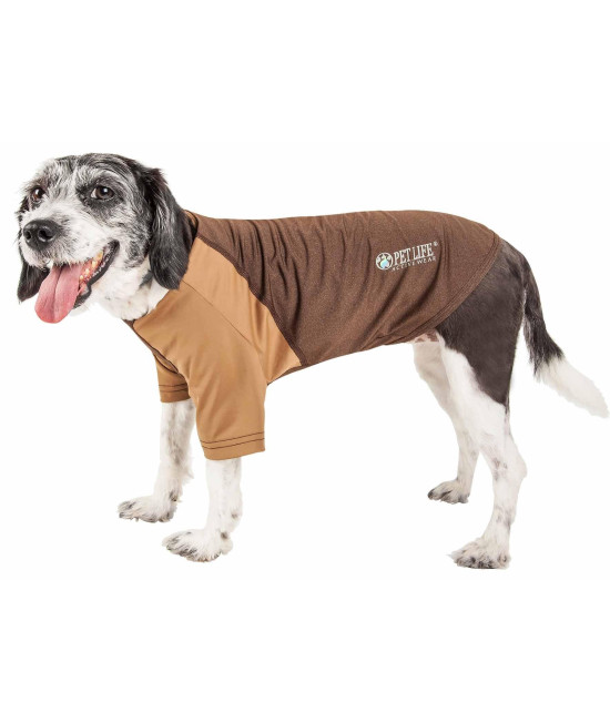 Pet Life Active 'Hybreed' 4-Way Stretch Two-Toned Performance Dog T-Shirt, Brown W/ Brown - Large