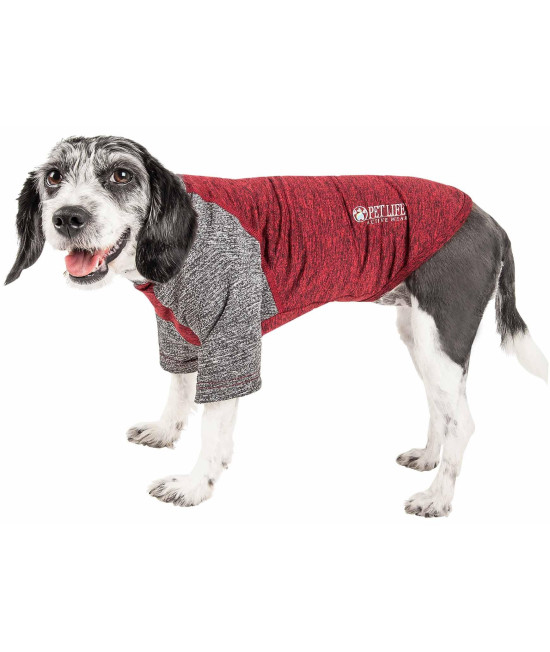 Pet Life Active 'Hybreed' 4-Way Stretch Two-Toned Performance Dog T-Shirt, Maroon W/ Grey - Large