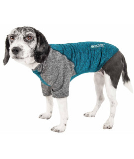 Pet Life Active 'Hybreed' 4-Way Stretch Two-Toned Performance Dog T-Shirt, Teal/Grey - X-Small