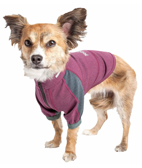 Dog Helios 'Eboneflow' Mediumweight 4-Way-Stretch Flexible And Breathable Performance Dog Yoga T-Shirt, Dark Pink / Grey - X-Large