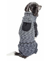 Pet Life Active 'Downward Dog' Heathered Performance 4-Way Stretch Two-Toned Full Body Warm Up Hoodie, Black - Large