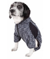 Pet Life Active 'Downward Dog' Heathered Performance 4-Way Stretch Two-Toned Full Body Warm Up Hoodie, Black - Large