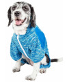Pet Life Active 'Downward Dog' Heathered Performance 4-Way Stretch Two-Toned Full Body Warm Up Hoodie, Blue - Medium