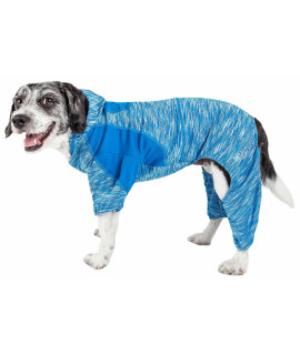 Pet Life Active 'Downward Dog' Heathered Performance 4-Way Stretch Two-Toned Full Body Warm Up Hoodie, Blue - X-Small