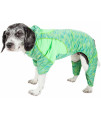 Pet Life Active 'Downward Dog' Heathered Performance 4-Way Stretch Two-Toned Full Body Warm Up Hoodie, Green - Small