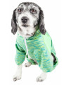 Pet Life Active 'Downward Dog' Heathered Performance 4-Way Stretch Two-Toned Full Body Warm Up Hoodie, Green - X-Large