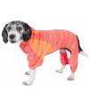 Pet Life Active 'Downward Dog' Heathered Performance 4-Way Stretch Two-Toned Full Body Warm Up Hoodie, Orange - X-Large