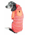 Pet Life Active 'Downward Dog' Heathered Performance 4-Way Stretch Two-Toned Full Body Warm Up Hoodie, Orange - X-Large