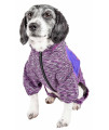 Pet Life Active 'Downward Dog' Heathered Performance 4-Way Stretch Two-Toned Full Body Warm Up Hoodie, Purple - Medium