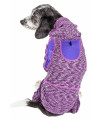 Pet Life Active 'Downward Dog' Heathered Performance 4-Way Stretch Two-Toned Full Body Warm Up Hoodie, Purple - Small