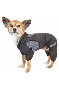 Pet Life Active 'Pawsterity' Heathered Performance 4-Way Stretch Two-Toned Full Bodied Hoodie, Black - Large