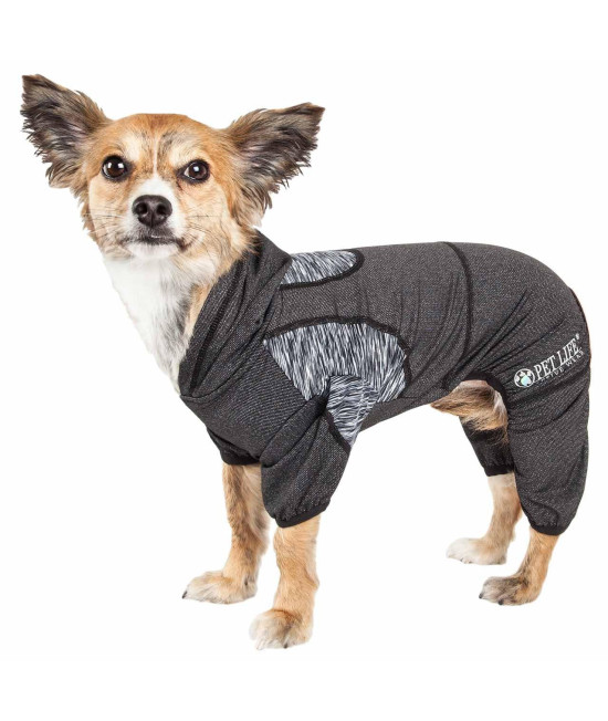 Pet Life Active 'Pawsterity' Heathered Performance 4-Way Stretch Two-Toned Full Bodied Hoodie, Black - Small