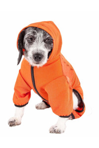 Pet Life Active 'Pawsterity' Heathered Performance 4-Way Stretch Two-Toned Full Bodied Hoodie, Orange - Small