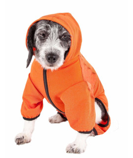 Pet Life Active 'Pawsterity' Heathered Performance 4-Way Stretch Two-Toned Full Bodied Hoodie, Orange - X-Large