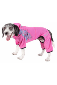 Pet Life Active 'Pawsterity' Heathered Performance 4-Way Stretch Two-Toned Full Bodied Hoodie, Pink - Large