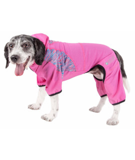 Pet Life Active 'Pawsterity' Heathered Performance 4-Way Stretch Two-Toned Full Bodied Hoodie, Pink - X-Large