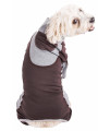 Pet Life Active 'Warm-Pup' Heathered Performance 4-Way Stretch Two-Toned Full Body Warm Up, Brown And Grey - X-Small