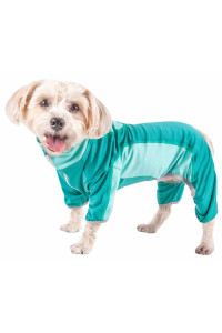 Pet Life Active 'Warm-Pup' Heathered Performance 4-Way Stretch Two-Toned Full Body Warm Up, Aqua Green And Green - Large